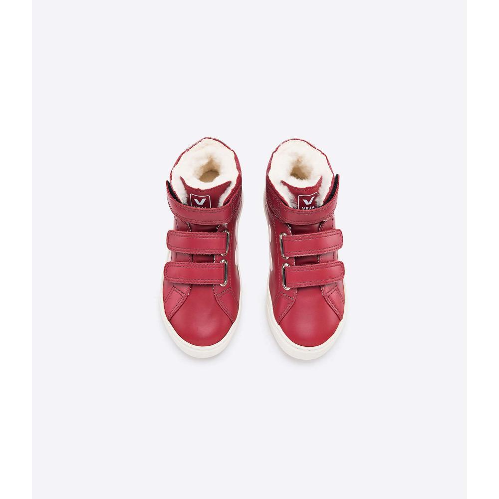 Veja ESPLAR MID FURED LEATHER Kids' High Tops Red | NZ 682UZG